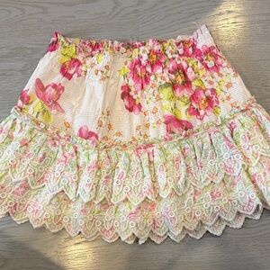 Love Shack Fancy Floral Lace Trim Skirt xs